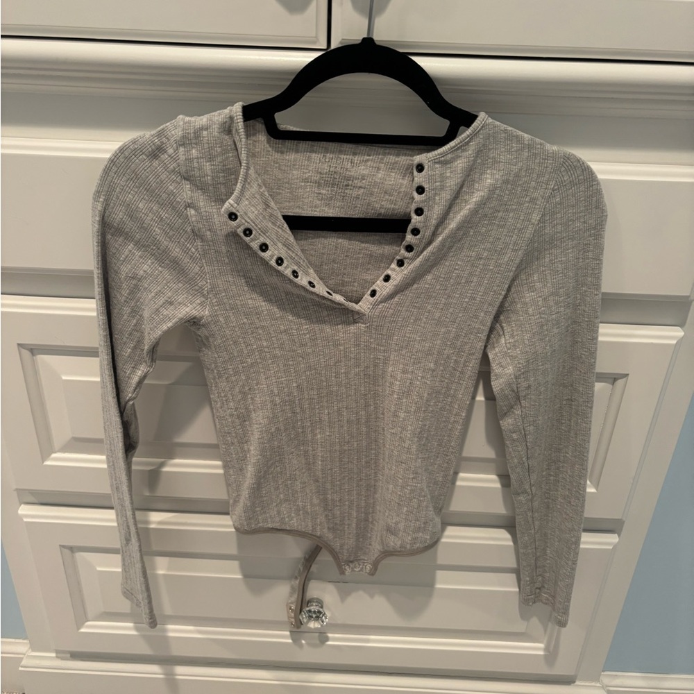 Stylish Gray Long Sleeve Bodysuit